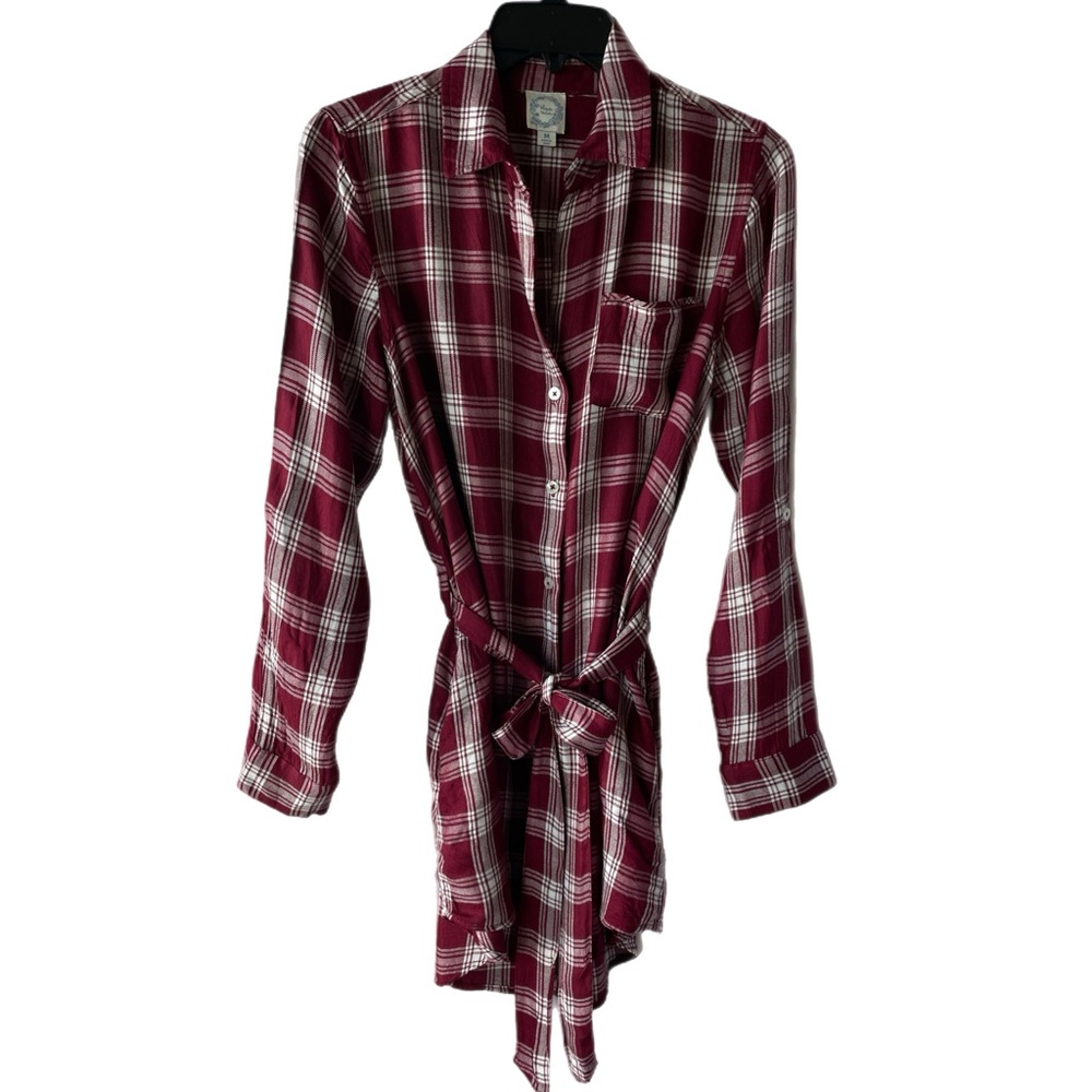 Blue Rain Women’s Long Flannel Shirt With Tie Waist Size M